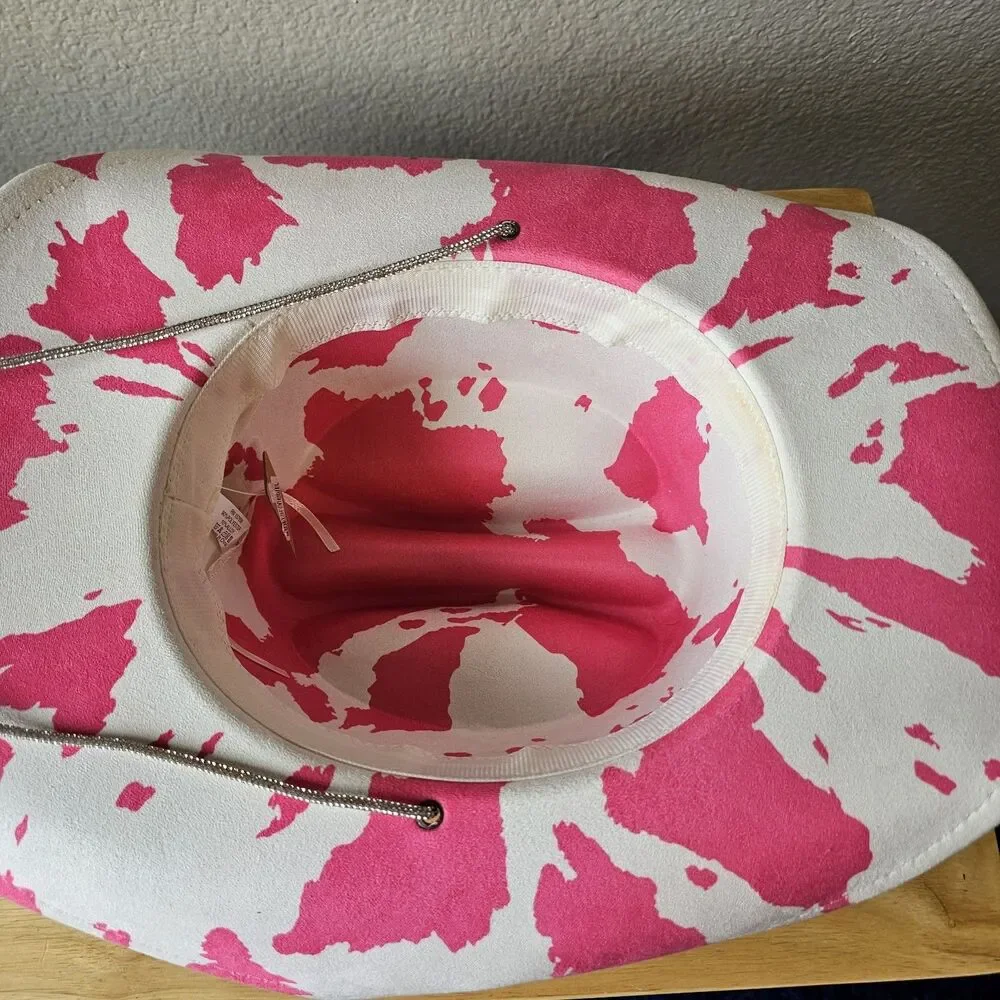 Pink Cow Print Cowboy Hat Western Cowgirl Festival Rodeo Adjustable Strap NWT